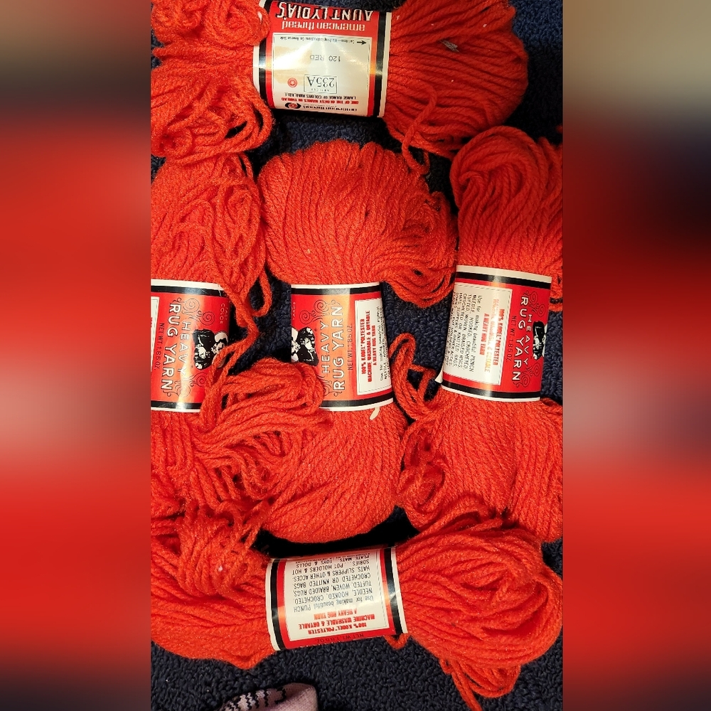 American Thread Aunt Lydia's Heavy Rug Yarn Vintage Red Lot Of 5